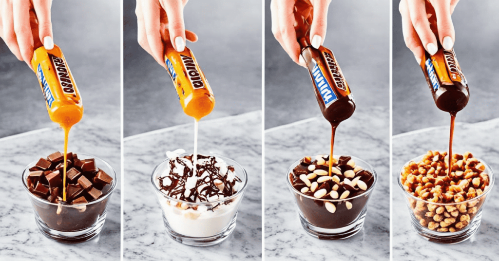 Étapes de préparation du cocktail bonbon Snickers