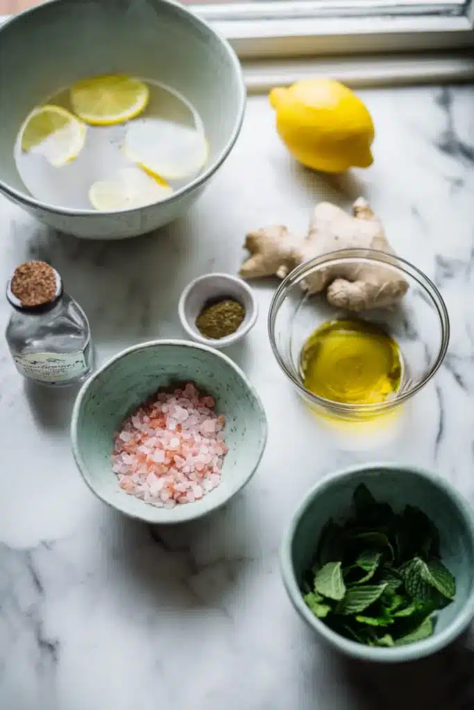 Ingrédients préparés pour une recette sel rose régime vue de dessus