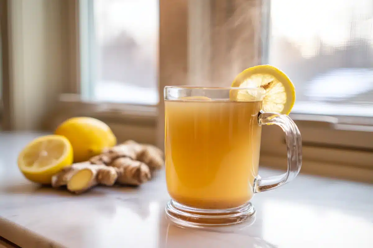 Tasse de boisson de la recette du mounjaro naturel citron gingembre miel