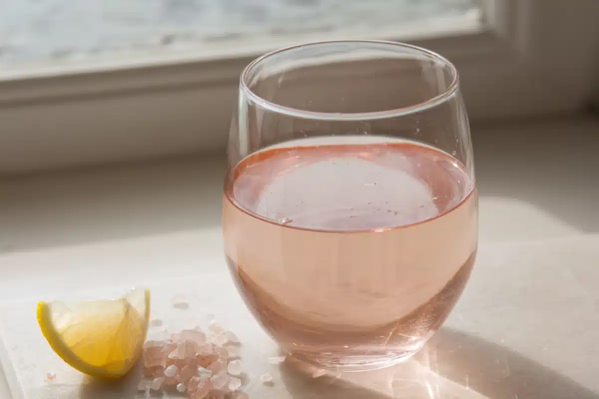 Verre de boisson détox pour recette sel rose régime sur un plan de travail