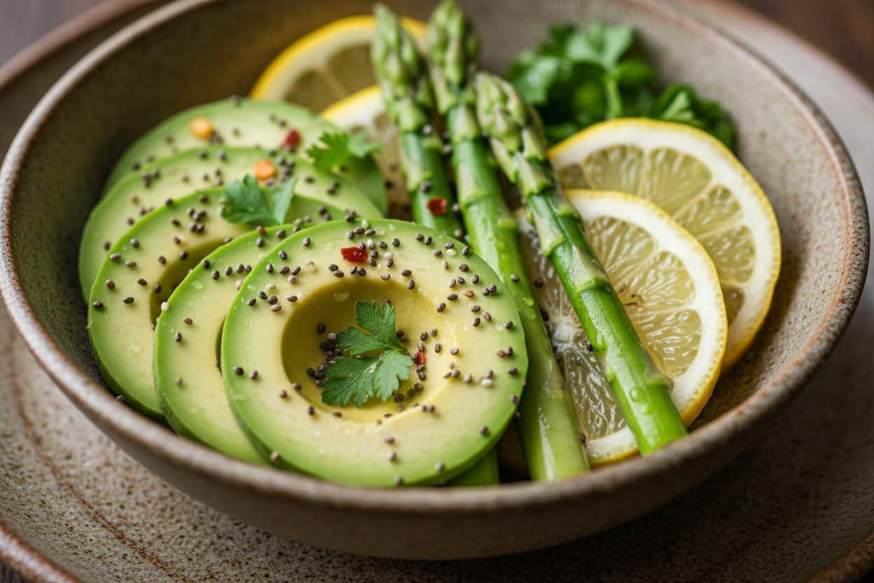 Aliments à index glycémique bas riches en potassium et oméga-3 pour un régime anti-cellulite efficace.