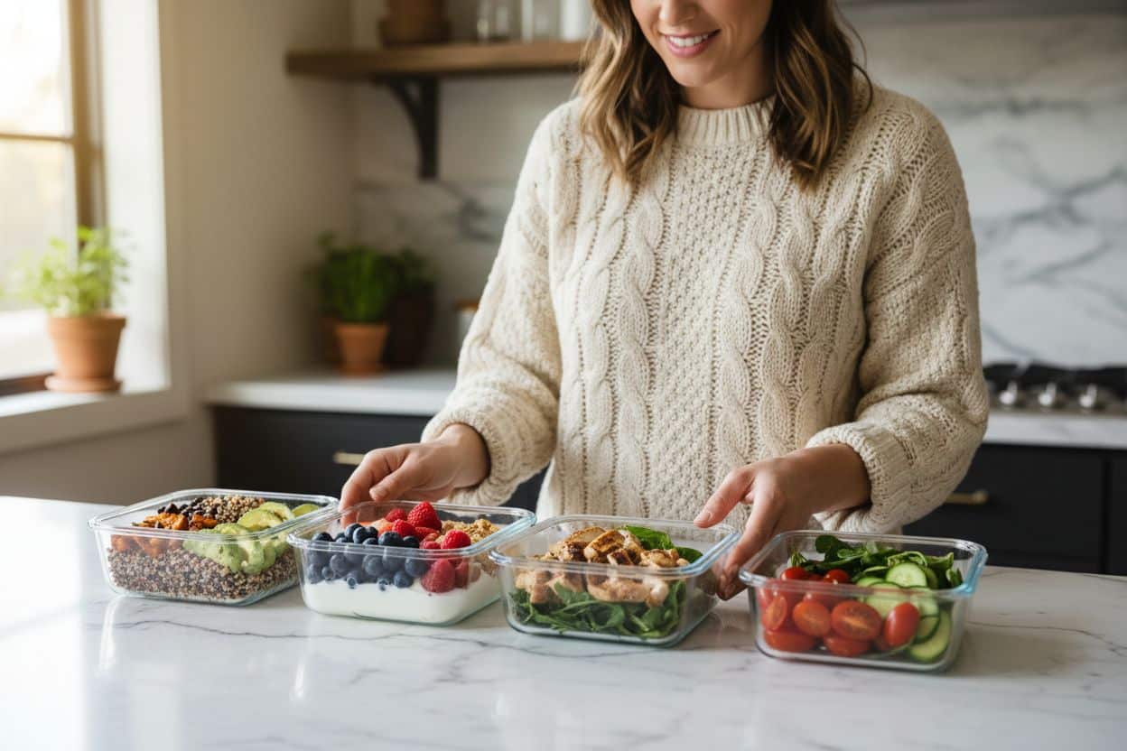 Plan de repas hebdomadaire riche en flavonoïdes pour apaiser le métabolisme et réguler le cortisol.
