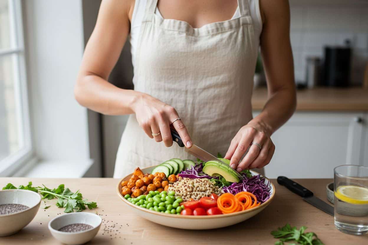 Repas végétarien gourmand incluant skyr et flocons d'avoine pour un régime perte de poids.