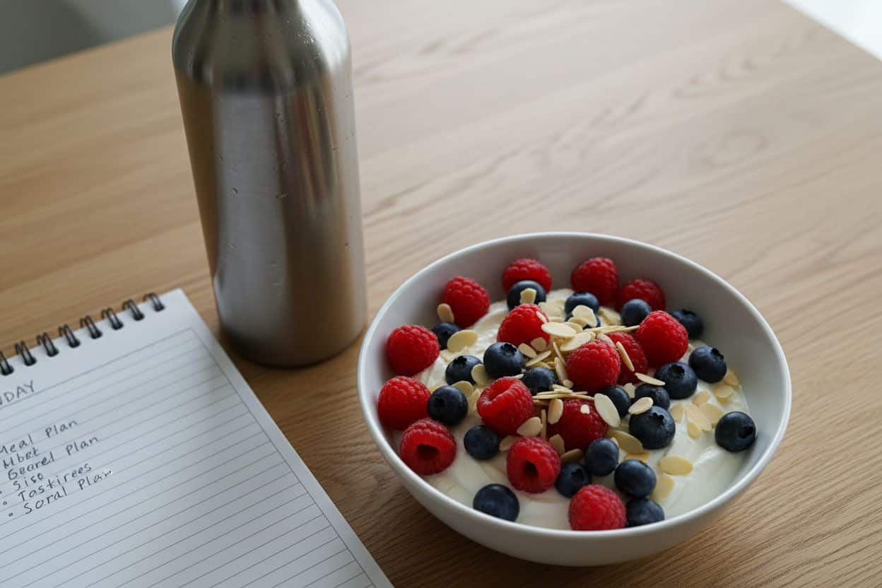 Assiette équilibrée illustrant le déficit calorique nécessaire pour accompagner le sport.