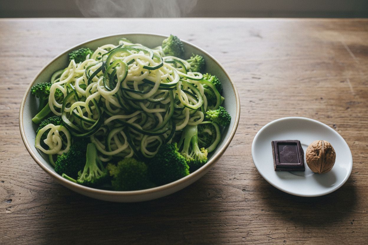 Assiette riche en légumes illustrant le volume eating pour augmenter la satiété en régime hypocalorique.