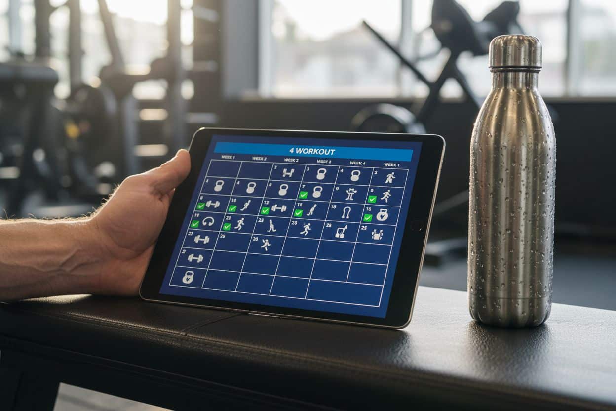 Calendrier détaillé d'un programme sport perte de poids sur quatre semaines avec exercices variés.