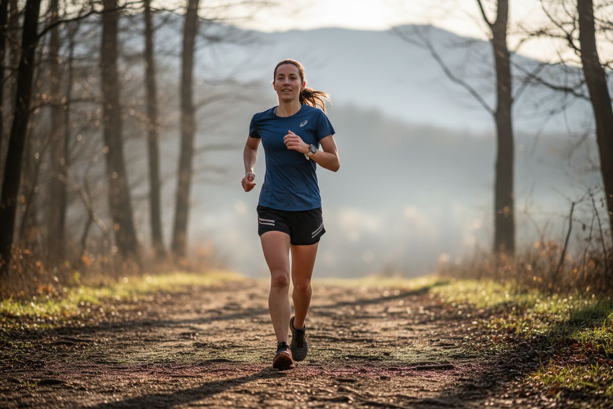 Femme souriante pratiquant une activité physique, illustrant l'optimisation du sport selon le cycle menstruel pour le bien-être.