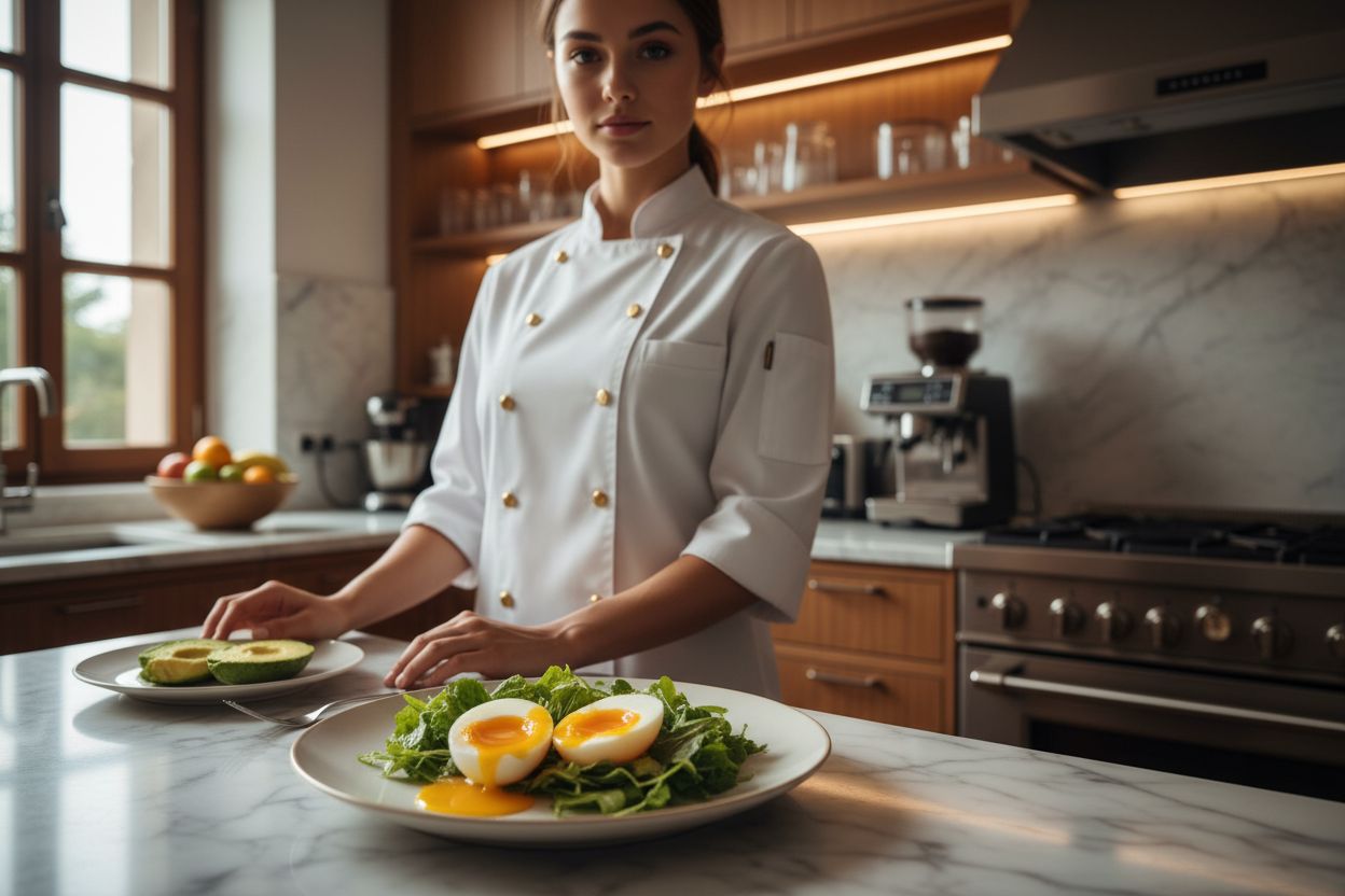 Assiette équilibrée de régime œuf avec légumes frais pour stimuler le métabolisme de base.