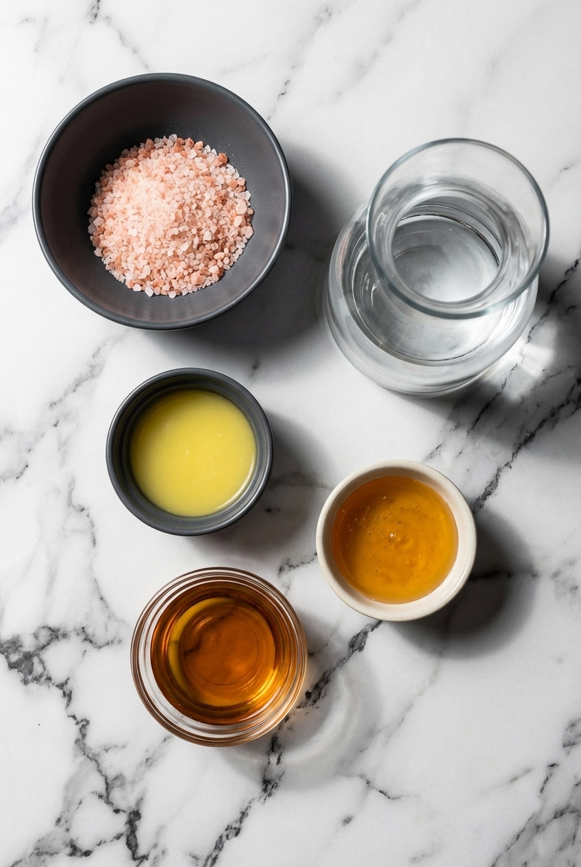 Ingrédients pour recette japonaise au sel rose pour maigrir avec gingembre shoga et sel rose de l'Himalaya.