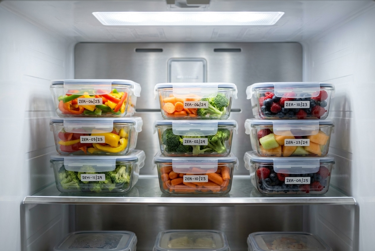 Cuisine organisée avec des contenants de batch cooking pour éviter les aliments ultra-transformés.