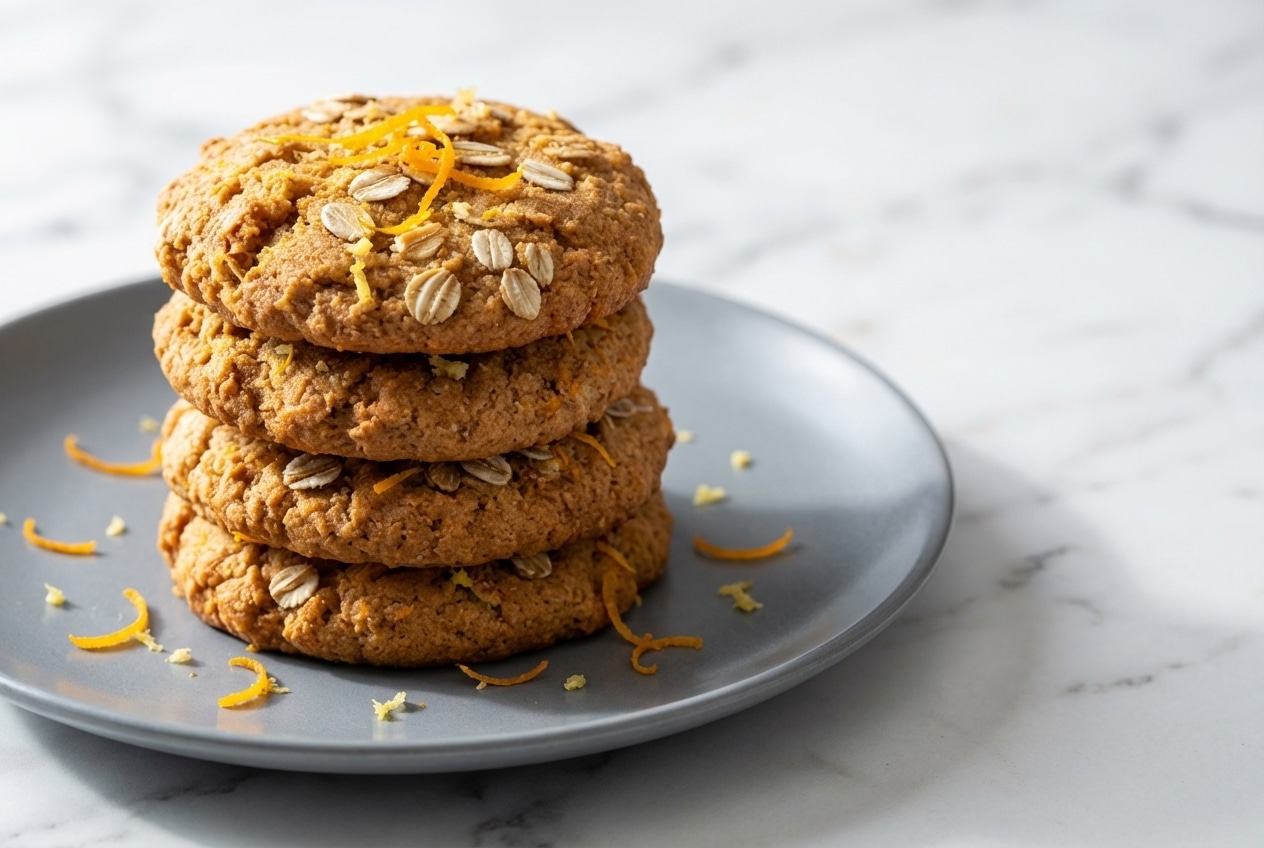 Recette biscuit flocon d'avoine minceur doré aux zestes d'orange fraîche et gingembre râpé.